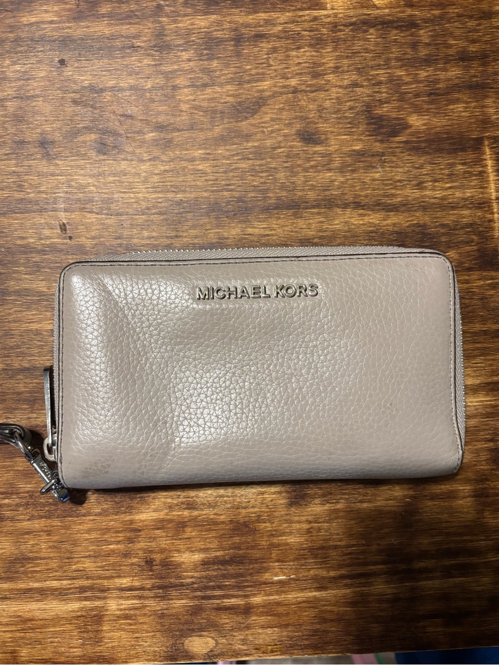 Michael Kors Pebbled Leather Zip Wallet in Taupe